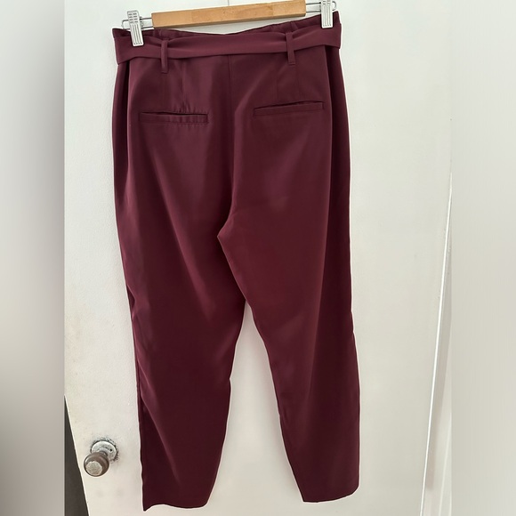 RW&CO Burgundy Crepe Paperbag Ankle Pant with Sash/Belt - Picture 2 of 5